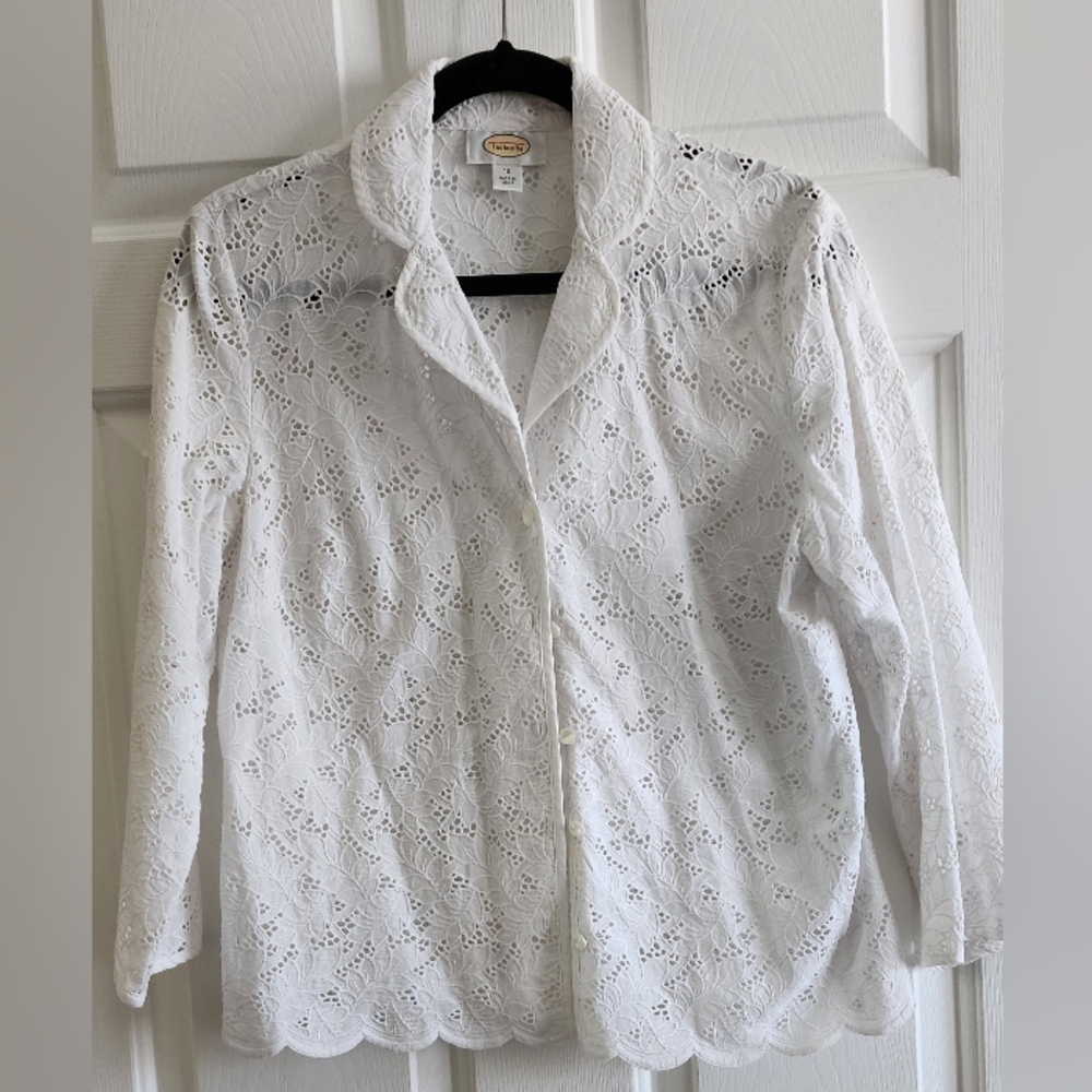 Talbot's White Lace Blazer 100% Cotton